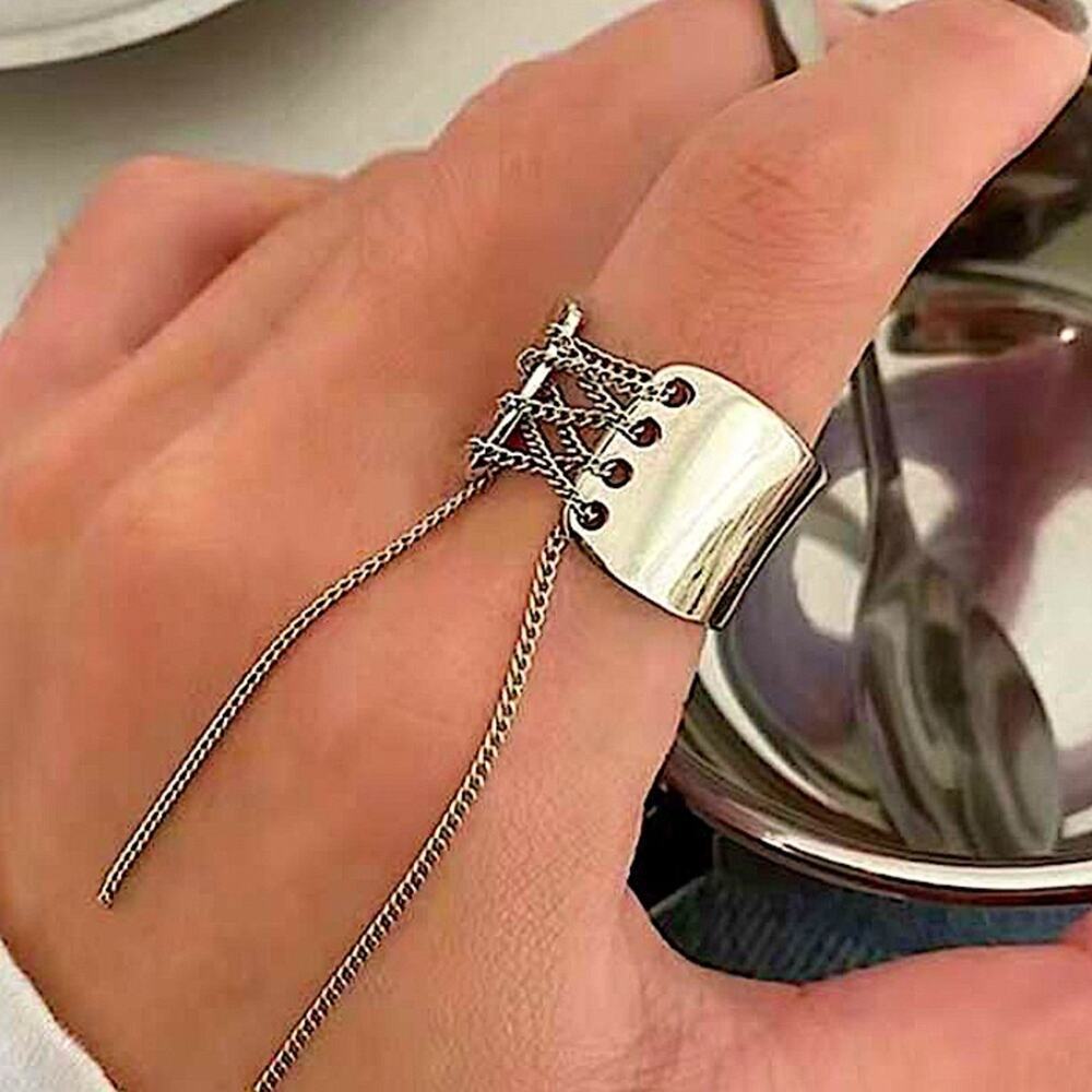 Silver Trendy Lace Up Ring